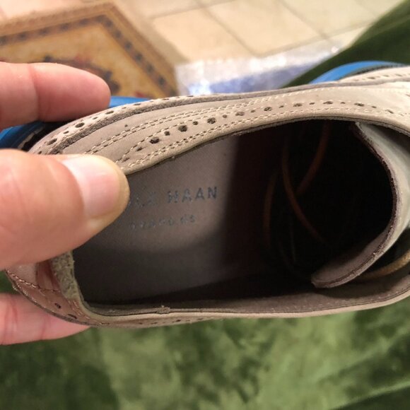 Cole Haan Mens Wingtip Oxfords Shoes 9.5M Beige Suede Lace Up Workwear Classic - Picture 5 of 12